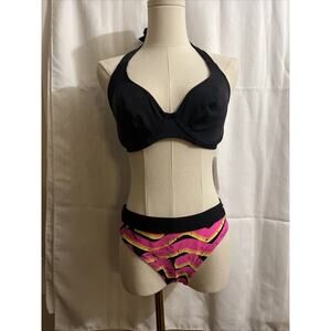 Freya Jewel Cove Bikini Top Size 28H Plain Black Halter With Joe Boxer Bottom XL